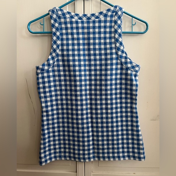 Ann Taylor Blue Gingham Boat Neck Tank XSP NWOT - Picture 2 of 5